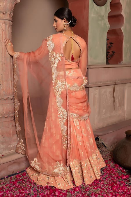 Nidhi Kejriwal Peacock Hand Embroidered Lehenga Saree & Blouse Set 