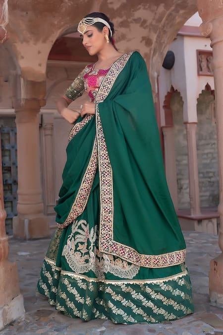 Nidhi Kejriwal_Green Tissue, Brocade Zari, Metallic Thread, And Lehenga Saree With Blouse _Online_at_Aza_Fashions