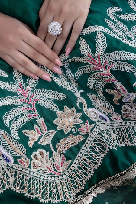 Shop_Nidhi Kejriwal_Green Tissue, Brocade Zari, Metallic Thread, And Lehenga Saree With Blouse _Online_at_Aza_Fashions