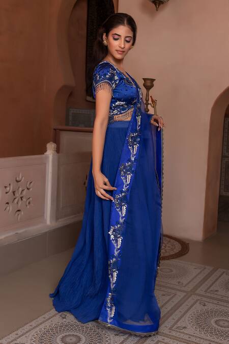 Nidhi Kejriwal Blue Tissue, Satin, Organza Sequins, Beads, Embroidered Blouse And Lehenga Set Online at Aza Fashions Nidhi Kejriwal_Blue Tissue, Satin, Organza Sequins, Beads, Embroidered Blouse And Lehenga Set _Online_at_Aza_Fashions