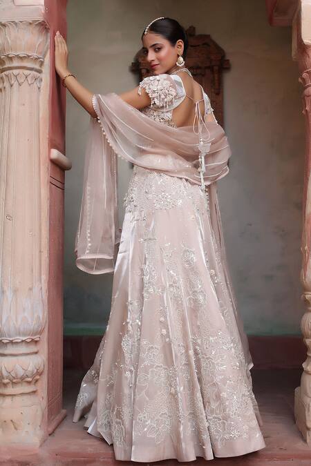 Buy_Nidhi Kejriwal_Ivory Organza, Tissue, Net Sequins, Pearls, Crystals, Handwork Lehenga Set  _Online_at_Aza_Fashions