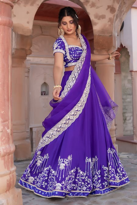 Nidhi Kejriwal Purple Silk, Organza Zari, Sequins, Pearls, Handwork And Sequence Lehenga Set at Aza Fashions Nidhi Kejriwal_Purple Silk, Organza Zari, Sequins, Pearls, Handwork And Sequence Lehenga Set _at_Aza_Fashions