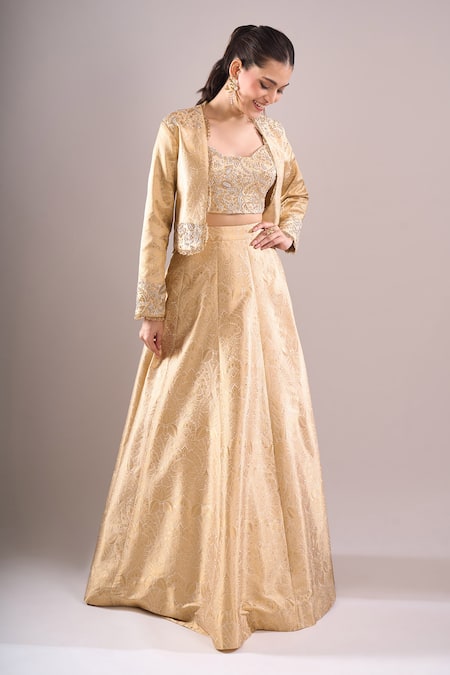 Samyukta Singhania Brocade Hand Embroidered Lehenga Set With Cape 