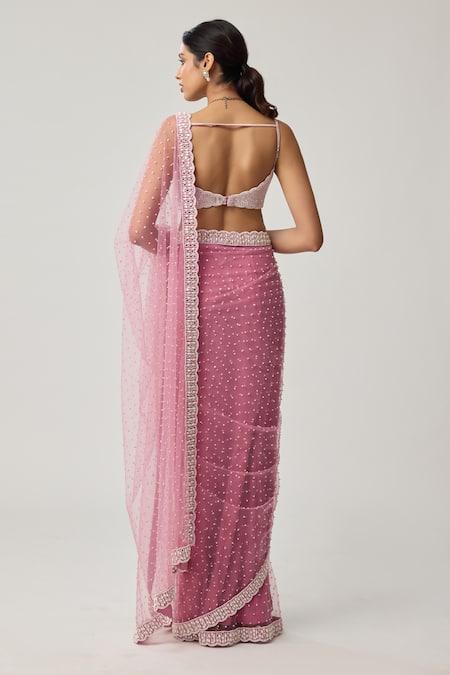 Vvani By Vani Vats Pearl Scattered Net Saree With Blouse 