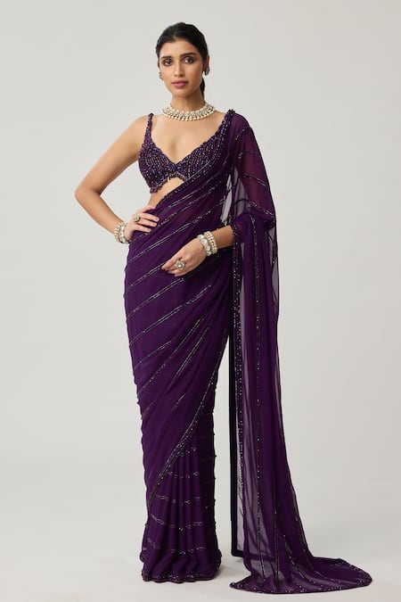 Vvani By Vani Vats Crystal Saree With Embroidered Blouse 