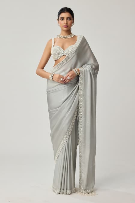 Vvani By Vani Vats Saree With Pearl Embroidered Blouse 