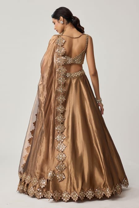 Vvani By Vani Vats Copper Tissue Mirror Geometry Lehenga Set 