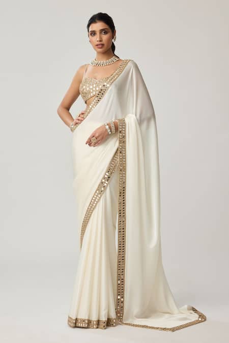 Vvani By Vani Vats Satin Saree With Mirror Work Blouse 