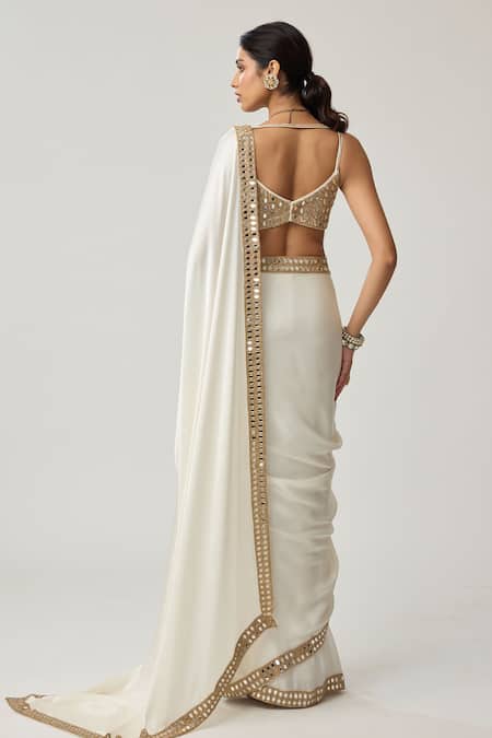 Vvani By Vani Vats Satin Saree With Mirror Work Blouse 