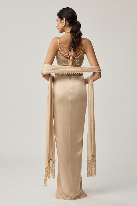 Vvani By Vani Vats Mirror Blouse & Satin Draped Skirt Set 