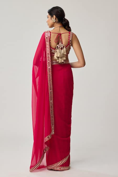 Vvani By Vani Vats Mirror Bordered Georgette Saree With Blouse 
