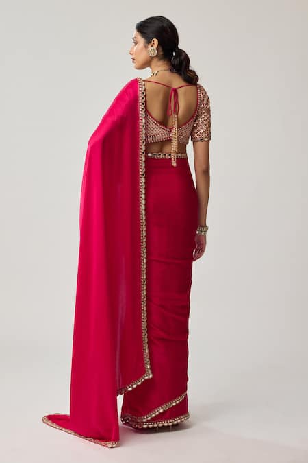 Vvani By Vani Vats Mirror Bordered Satin Saree With Gota Blouse 
