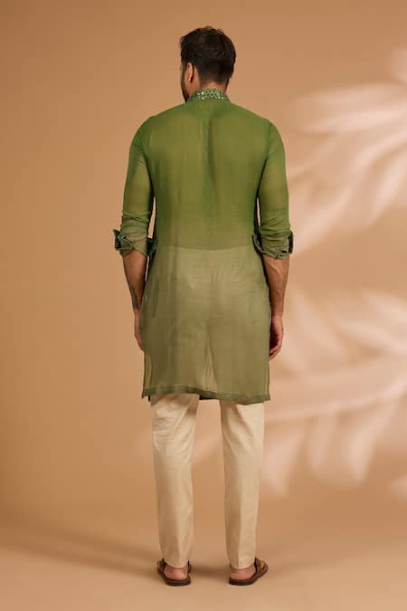 Shop Rabani & Rakha Green Georgette, Cotton, Silk Sequins, Beads And Cutdana Embroidered Kurta Set at Aza Fashions Shop_Rabani & Rakha_Green Georgette, Cotton, Silk Sequins, Beads And Cutdana Embroidered Kurta Set _at_Aza_Fashions