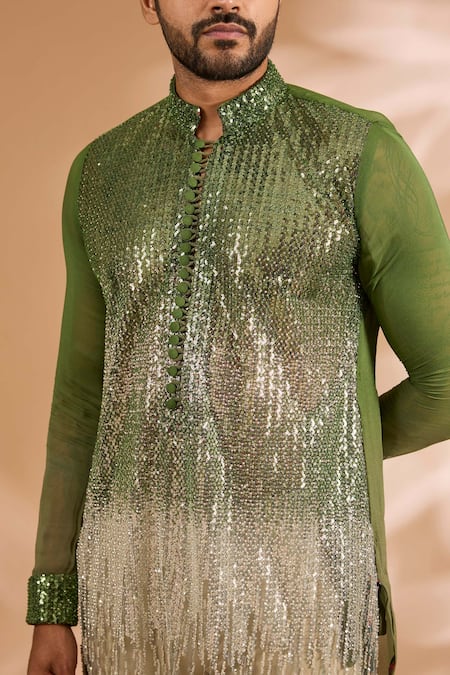 Buy Rabani & Rakha Green Georgette, Cotton, Silk Sequins, Beads And Cutdana Embroidered Kurta Set Online at Aza Fashions Buy_Rabani & Rakha_Green Georgette, Cotton, Silk Sequins, Beads And Cutdana Embroidered Kurta Set _Online_at_Aza_Fashions