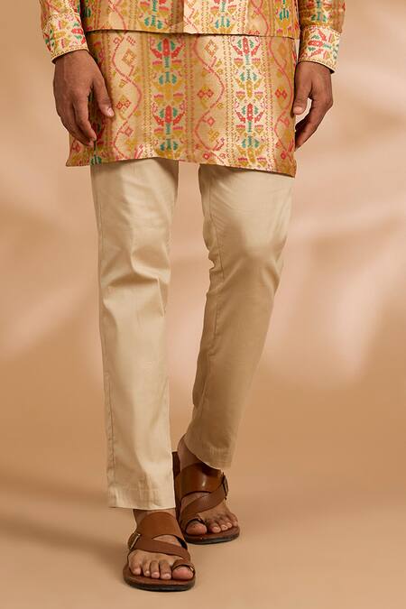 Rabani & Rakha_Multi Color Silk, Cotton Zari, Embroidery Benarsi Print Bundi Kurta Set _Online_at_Aza_Fashions