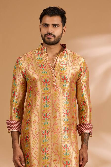 Buy_Rabani & Rakha_Multi Color Silk, Cotton Zari Banarasi Print Kurta Set _Online_at_Aza_Fashions