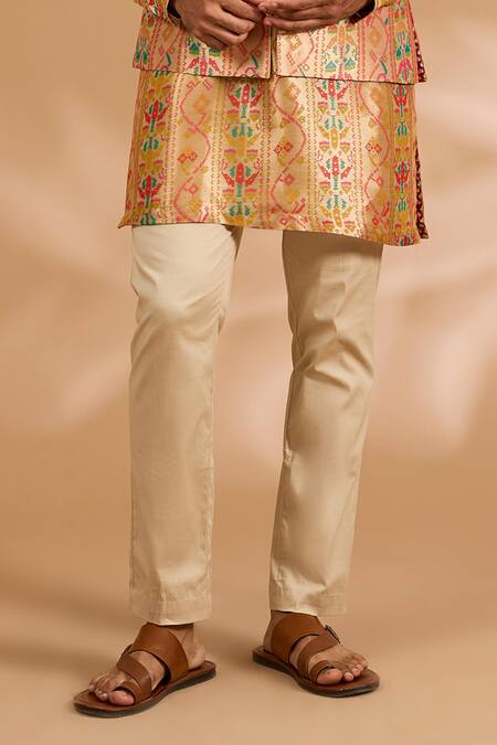 Shop Rabani & Rakha Multi Color Silk, Cotton Zari, Embroidery Benarsi Print Bundi Kurta Set Online at Aza Fashions Shop_Rabani & Rakha_Multi Color Silk, Cotton Zari, Embroidery Benarsi Print Bundi Kurta Set _Online_at_Aza_Fashions