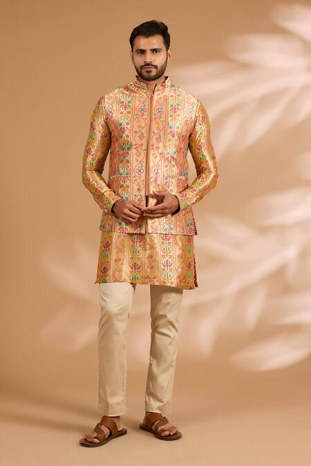 Buy_Rabani & Rakha_Multi Color Silk, Cotton Zari Benarsi Printed Bundi _Online_at_Aza_Fashions