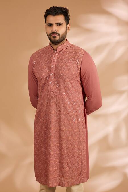 Rabani & Rakha_Orange Georgette, Cotton, Silk Embroidery, Sequins, Metallic And Kurta Set _Online_at_Aza_Fashions