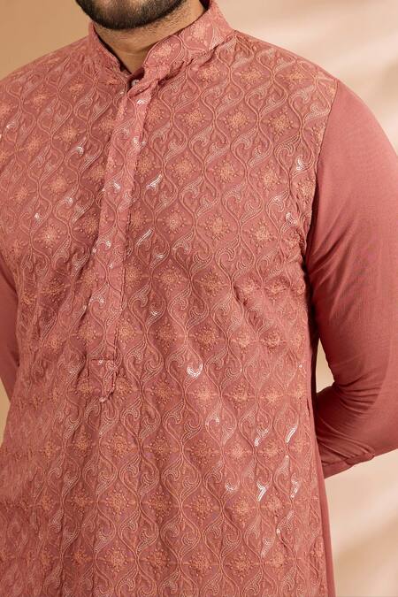 Buy_Rabani & Rakha_Orange Georgette, Cotton, Silk Embroidery, Sequins, Metallic And Kurta Set _Online_at_Aza_Fashions