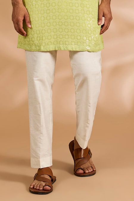 Rabani & Rakha_Lime Georgette, Cotton, Silk Embroidery, Sequins Thread And Kurta Set _Online_at_Aza_Fashions