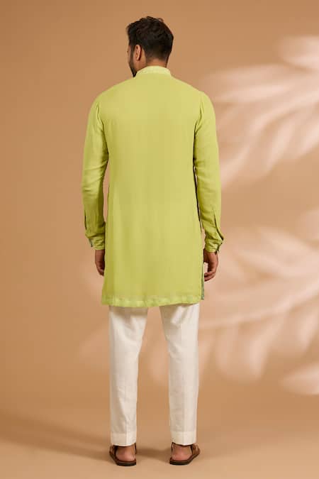 Shop_Rabani & Rakha_Lime Georgette, Cotton, Silk Embroidery, Sequins Thread And Kurta Set _at_Aza_Fashions