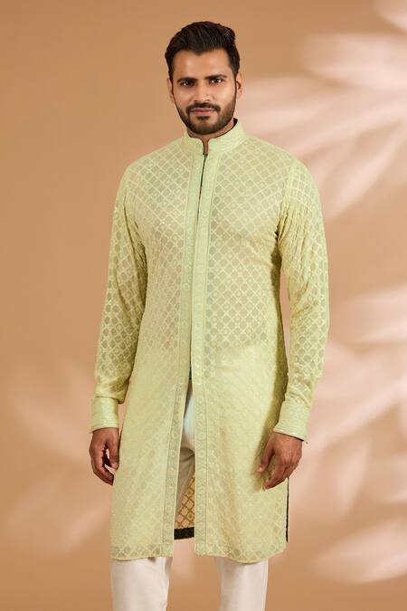 Buy Rabani & Rakha Lime Georgette, Cotton, Silk Sequins, Embroidery And Thread Jaal Kurta Set Online at Aza Fashions Buy_Rabani & Rakha_Lime Georgette, Cotton, Silk Sequins, Embroidery And Thread Jaal Kurta Set _Online_at_Aza_Fashions