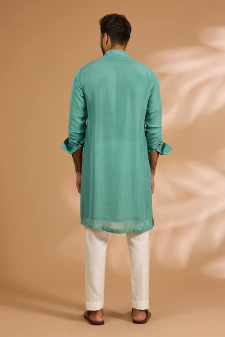 Shop_Rabani & Rakha_Aqua Georgette, Cotton, Silk Embroidery, Sequins Thread And Kurta Set _at_Aza_Fashions