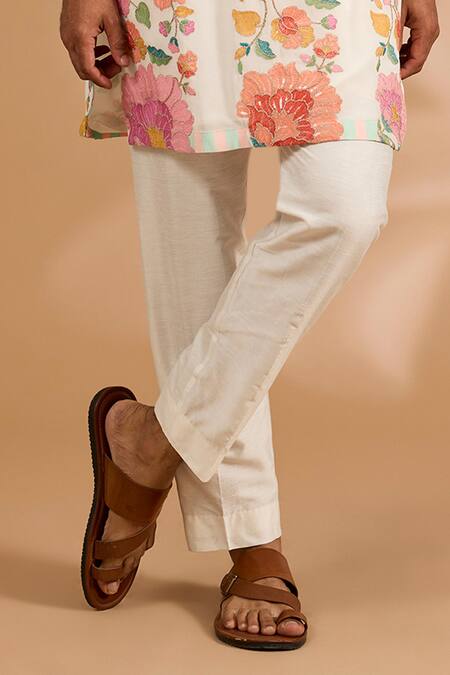 Rabani & Rakha_Off White Georgette, Cotton, Silk Embroidery, Floral Thread And Kurta Set _Online_at_Aza_Fashions