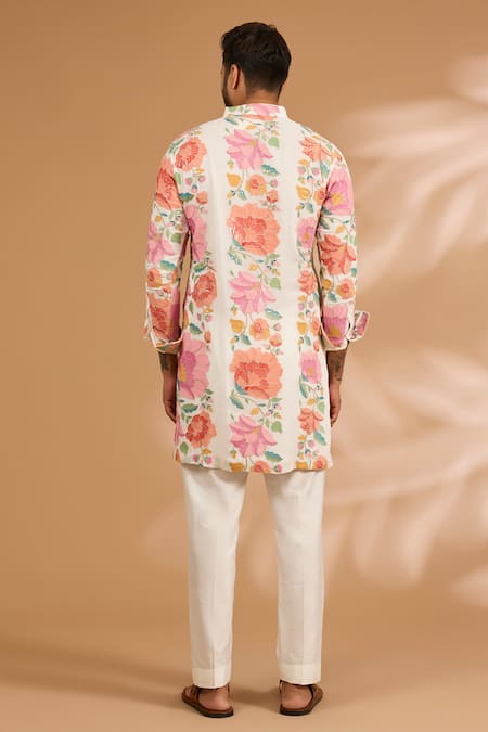 Shop_Rabani & Rakha_Off White Georgette, Cotton, Silk Embroidery, Floral Thread And Kurta Set _at_Aza_Fashions