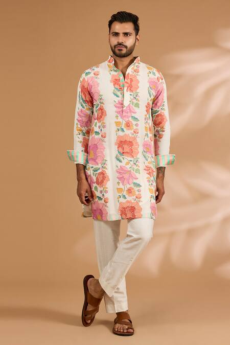 Rabani & Rakha Off White Georgette, Cotton, Silk Embroidery, Floral Thread And Kurta Set 
