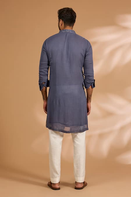 Shop_Rabani & Rakha_Teal Georgette, Cotton, Silk Embroidery, Sequins, Cut Work Thread And Kurta Set _at_Aza_Fashions