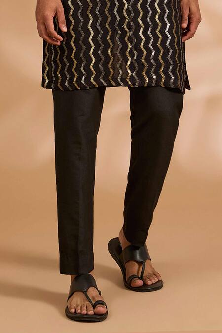 Rabani & Rakha_Black Georgette, Cotton, Silk Sequins Zig Zag Kurta And Pant Set _Online_at_Aza_Fashions