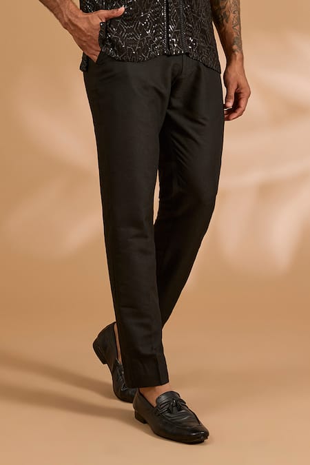 Rabani & Rakha_Black Georgette, Cotton, Silk Sequins, Foil Printing Jaal Shirt With Pant _Online_at_Aza_Fashions