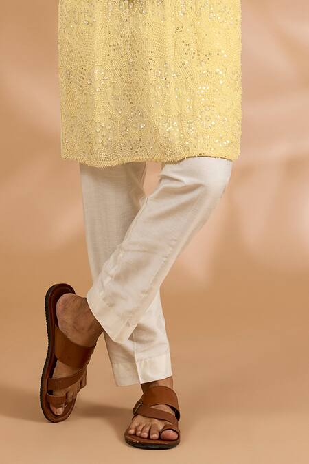 Rabani & Rakha_Yellow Georgette, Cotton, Silk Embroidery, Sequins, Beads Kurta Set _Online_at_Aza_Fashions