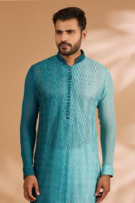 Buy Rabani & Rakha Blue Georgette, Cotton, Silk Embroidery Ombre Thread Kurta And Pant Set Online at Aza Fashions Buy_Rabani & Rakha_Blue Georgette, Cotton, Silk Embroidery Ombre Thread Kurta And Pant Set _Online_at_Aza_Fashions