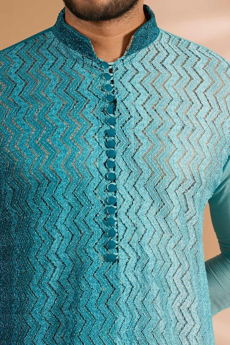 Shop Rabani & Rakha Blue Georgette, Cotton, Silk Embroidery Ombre Thread Kurta And Pant Set Online at Aza Fashions Shop_Rabani & Rakha_Blue Georgette, Cotton, Silk Embroidery Ombre Thread Kurta And Pant Set _Online_at_Aza_Fashions