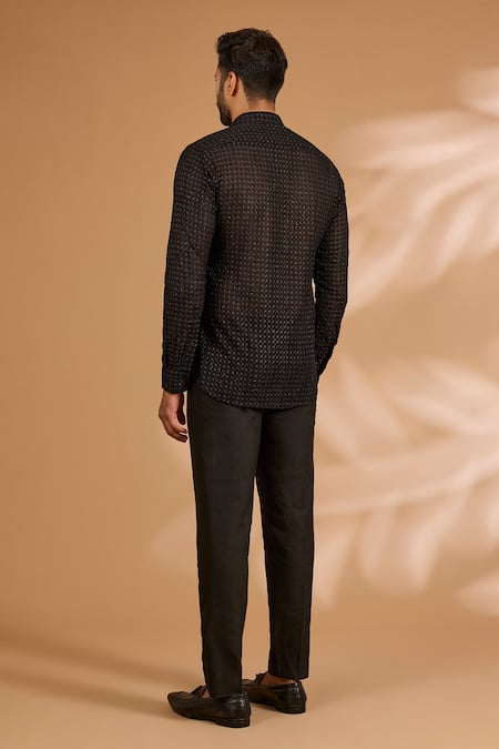 Rabani & Rakha Georgette Thread & Sequin Jaal Shirt With Pant 