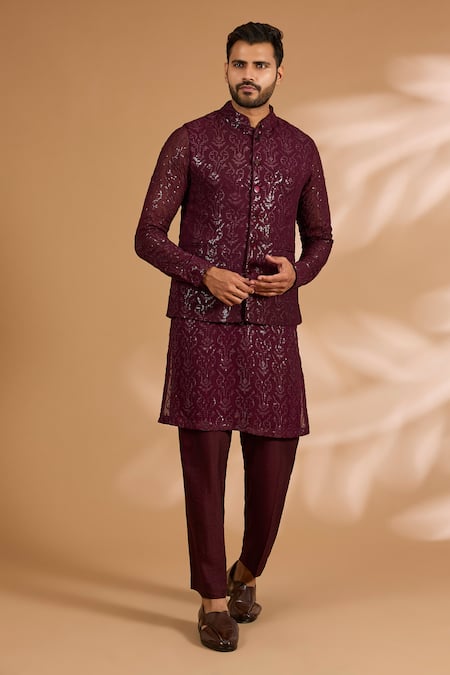 Rabani & Rakha Sequin Jaal Bundi & Kurta Set 