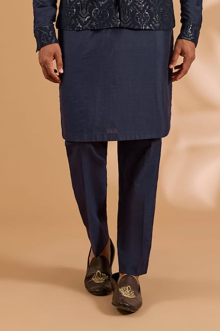 Rabani & Rakha_Blue Georgette, Cotton, Silk Sequins Jaal Bundi And Kurta Set _Online_at_Aza_Fashions