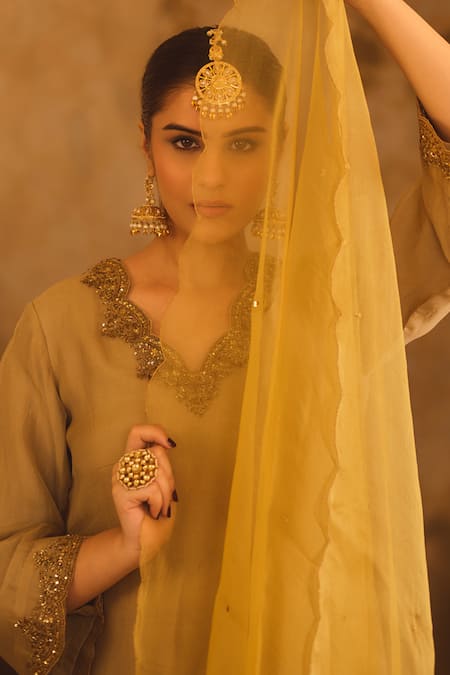 Shop_AFRIYA_Green Organza, Chanderi Embroidery, Sequins, Zardozi And Dori Kurta Set 