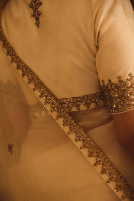 Buy_AFRIYA_Cream Organza, Chanderi Dabka And Dori Hand Work Saree & Blouse 