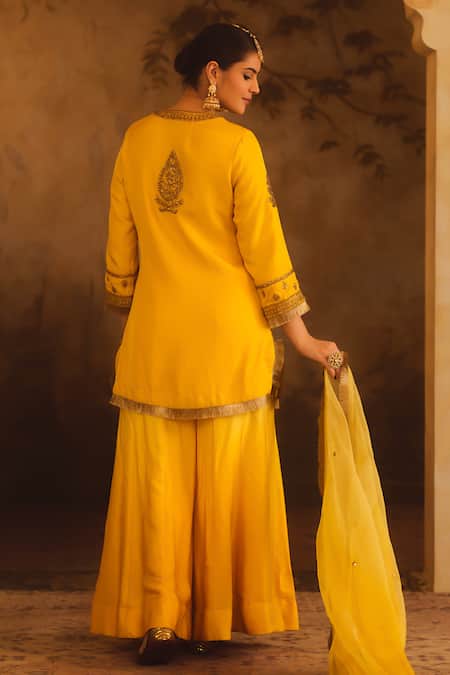 AFRIYA Zardozi Dori Embroidered Kurta Sharara Set 