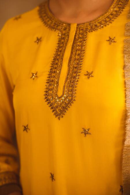 Buy_AFRIYA_Yellow , Twill, Modal, Satin, Organza Zardozi Dori Kurta Sharara Set 