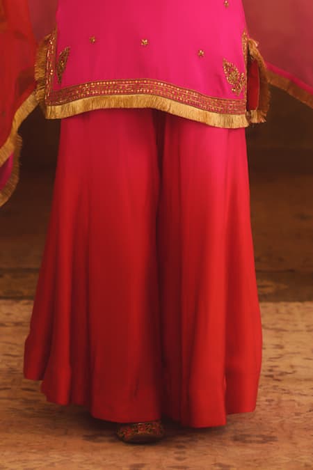 AFRIYA_Pink , Twill, Modal, Satin, Organza Zardozi And Dori Kurta Sharara Set _at_Aza_Fashions