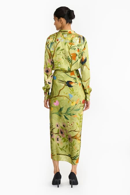 Gauri & Nainika Chinoiserie Print Shirt & Draped Skirt Set 