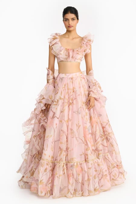Gauri & Nainika Chinoiserie Print Ruffled Lehenga Set