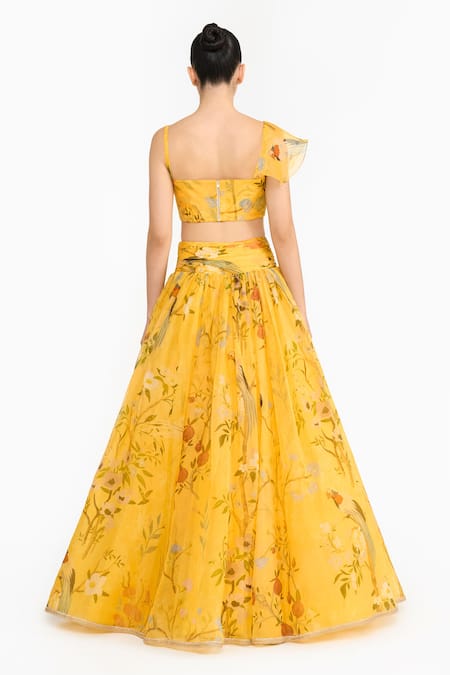 Gauri & Nainika Chinoiserie Print Ruffled Blouse & Lehenga Set