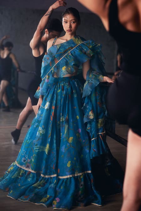 Gauri & Nainika Chinoiserie Print Ruffled Lehenga Set