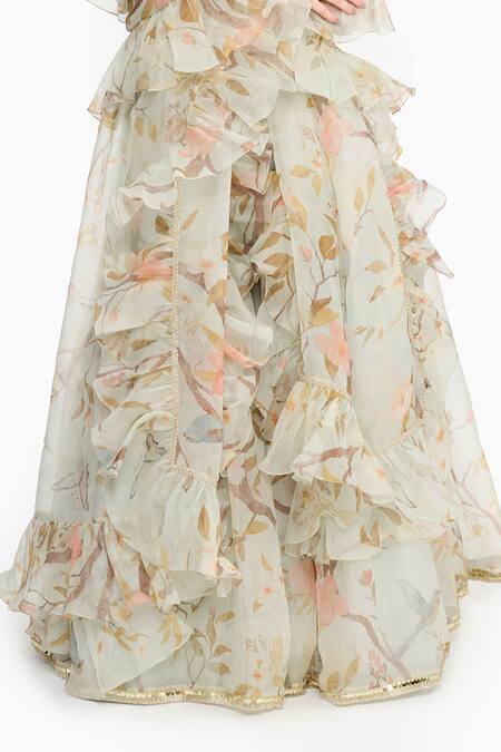 Buy Gauri & Nainika Green Silk Organza Gota Patti, Zari, Ruffles Chinoiserie Print Lehenga Set Online at Aza Fashions Buy_Gauri & Nainika_Green Silk Organza Gota Patti, Zari, Ruffles Chinoiserie Print Lehenga Set _Online_at_Aza_Fashions